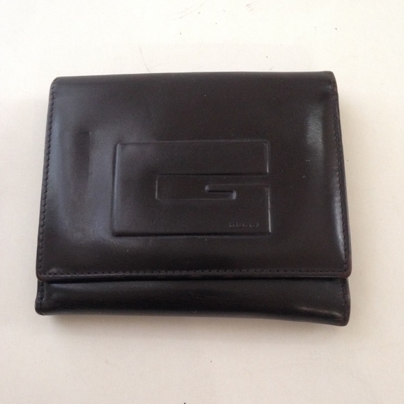 Authentic, Gucci Dark Brown Enamel Trifold Men’s Wallet - Picture 1 of 15